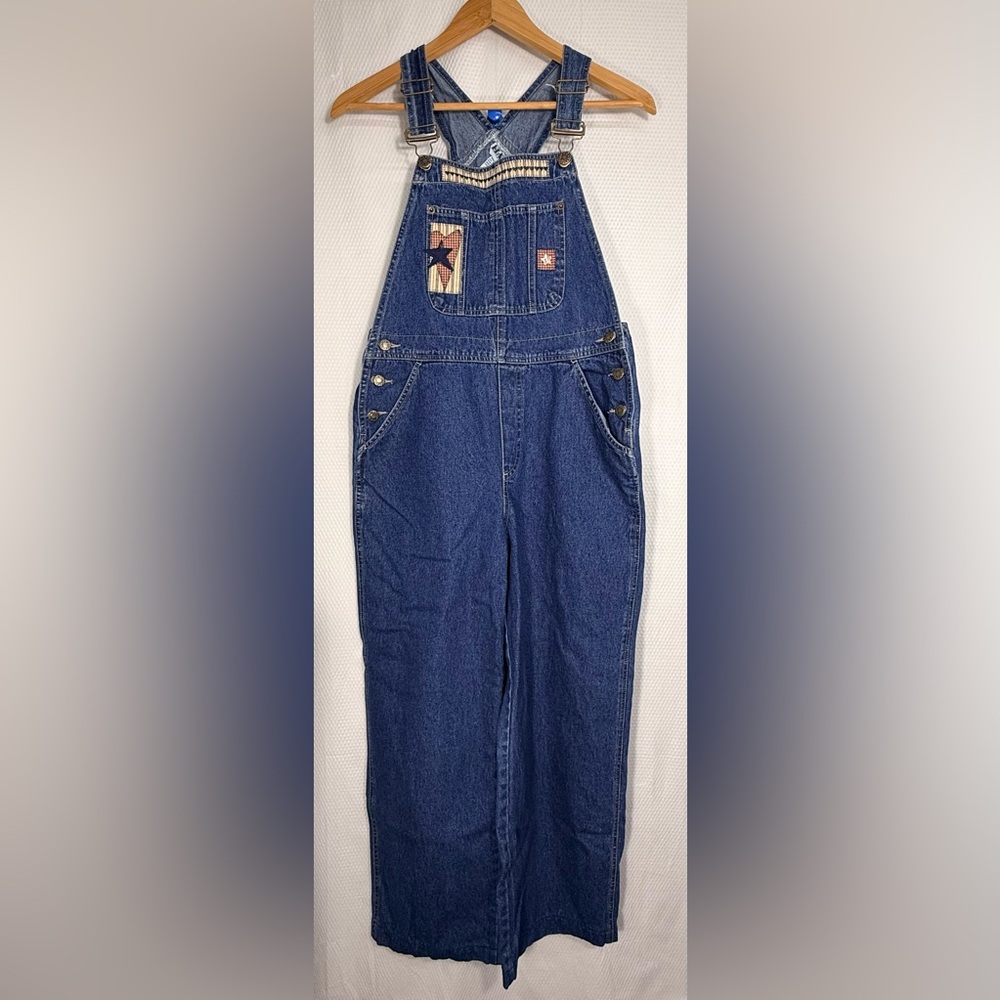 Vintage Haiks Dark Blue Denim Women's Overalls with Front Detail Patch